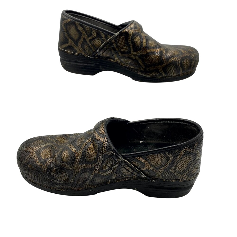 Dansko XP 2.0 Womens 9.5 EU40 Clogs Black Bronze Leather Snakeskin Slip On Shoes